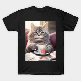 Caffeinated Whiskers: Kitty's Cozy Morning T-Shirt